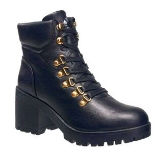 C&C California Pixie Faux Leather Lug Sole Boot 9 Black NEW